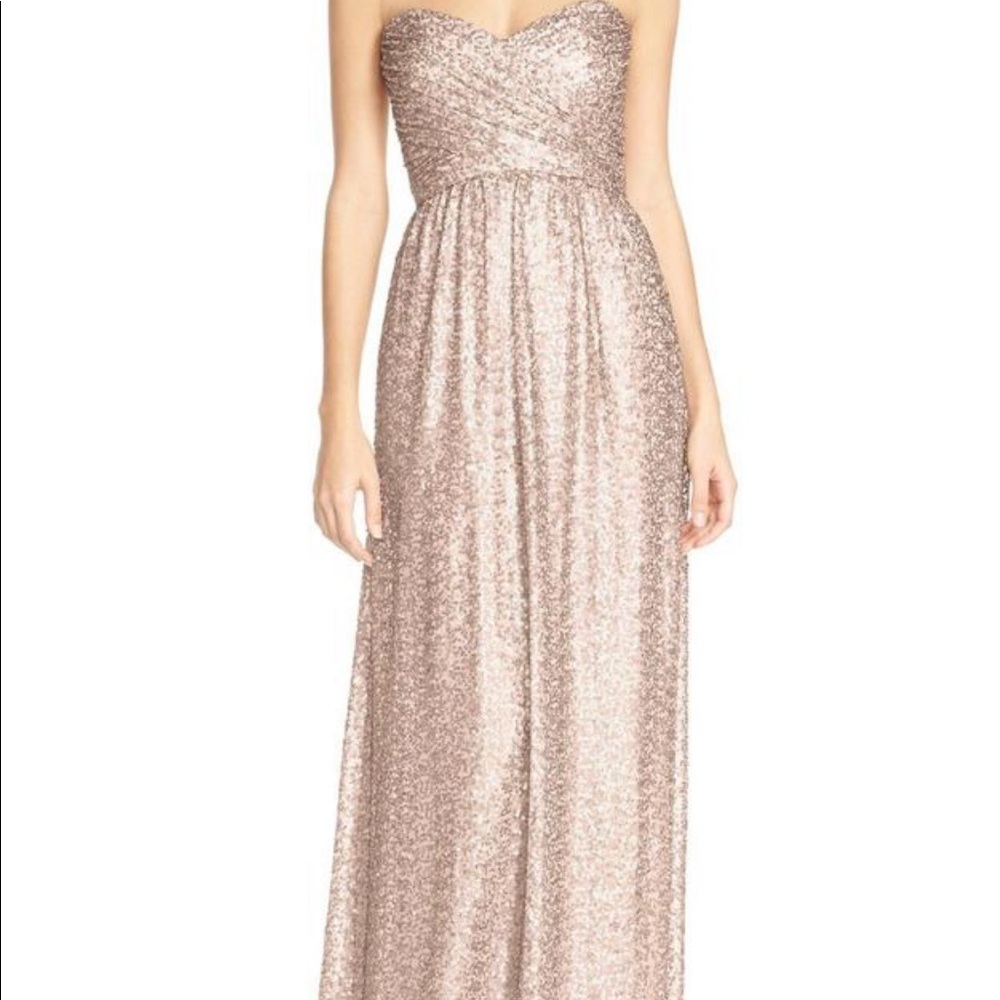 Amsale Rose Gold Formal Sequin Strapless Dress
